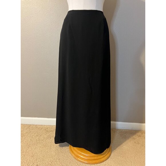 Talbots Long Maxi Skirt 4 Black SILK Back Pleat Classic Flat Front NWT $148 - Picture 3 of 12